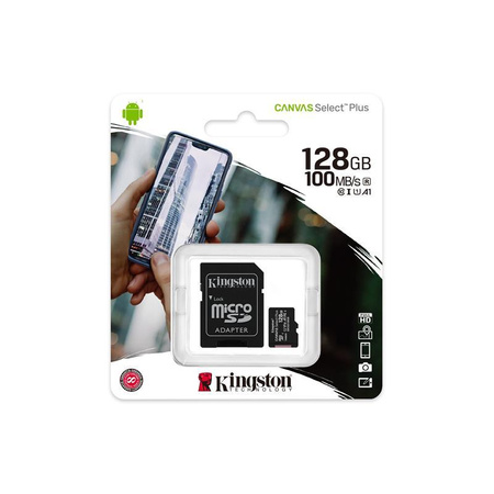 Carte mémoire Kingston Canvas Select Plus microSDXC - 128 Go A1 Class 10 UHS-I U1 V10 100 Mo/s avec adaptateur