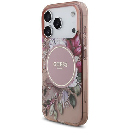Guess IML Flowers Electro Pearl Strap MagSafe - Hülle iPhone 17 Pro (rosa)