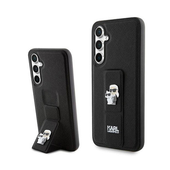 Karl Lagerfeld Gripstand Saffiano Karl & Choupette kitűzők - Samsung Galaxy S23 FE tok (fekete)