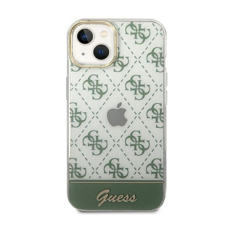 Guess 4G Stripe Script Logo Electroplated Pattern - Coque pour iPhone 14 (kaki)