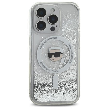 Karl Lagerfeld Liquid Glitter Karl Head MagSafe - iPhone 16 Pro Tasche (Transparent)