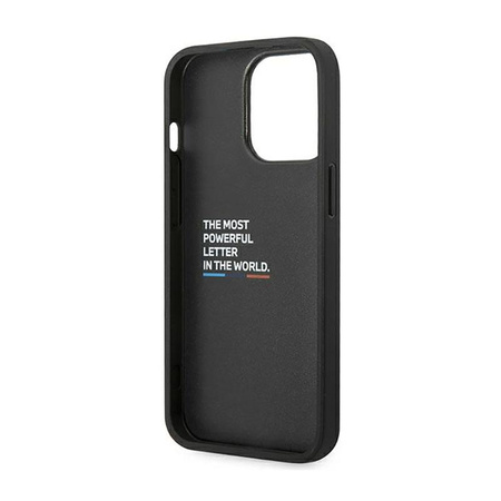 BMW Leder Carbon Blue Line - Tasche für iPhone 14 Pro (Schwarz)