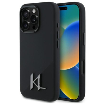 Karl Lagerfeld Silicone Shadow Metal Initial MagSafe - Coque pour iPhone 16 Pro Max (noir)