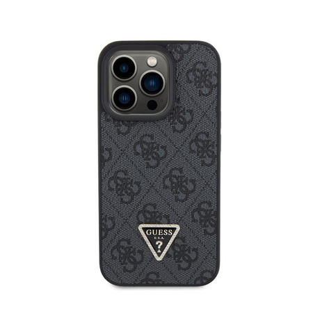 Kožené pouzdro Guess 4G Triangle Strass - iPhone 15 Pro (černé)