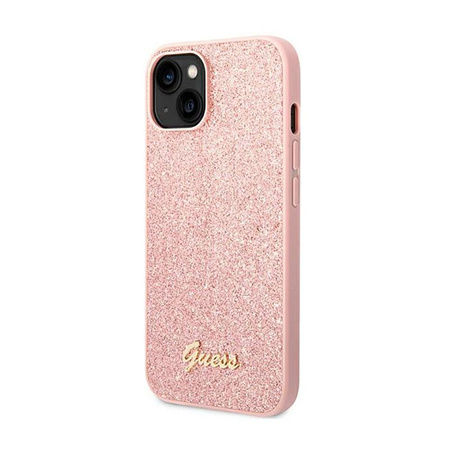 Pouzdro Guess Glitter Flakes Metal Logo - iPhone 14 Plus (růžové)