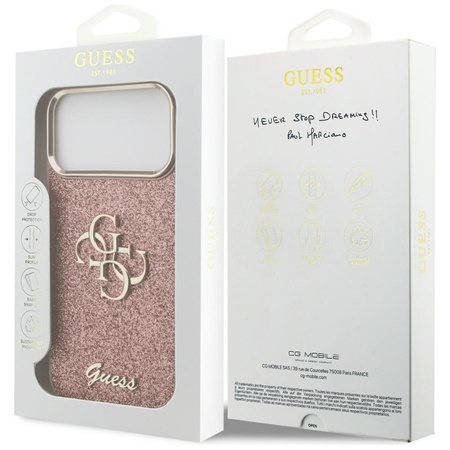 Guess Fixed Glitter Big 4G Metal Frame - Pouzdro iPhone 17 Pro Max (růžový)