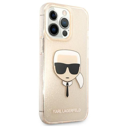 Karl Lagerfeld Karl's Head Glitter - pouzdro pro iPhone 13 Pro (zlaté)