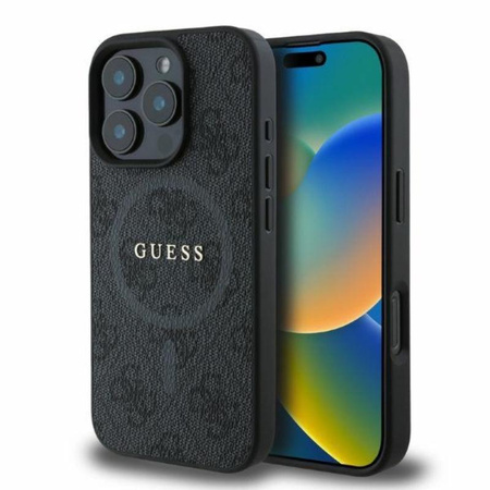 Guess 4G Ring Classic Logo MagSafe - Coque iPhone 16 Pro (noir)