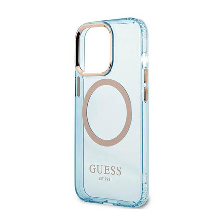 Guess Gold Outline Průsvitné pouzdro MagSafe - iPhone 13 Pro (modré)