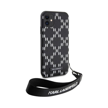 Karl Lagerfeld Monogram Losange Saffiano - Étui avec dragonne iPhone 11 (Noir)