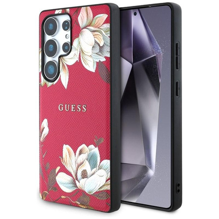 Guess Grained Flower Pattern MagSafe - étui pour Samsung Galaxy S25 Ultra (fuchsia)