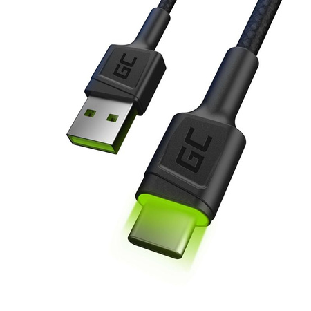 Green Cell Ray - kabel USB - USB-C 120 cm se zeleným LED podsvícením a podporou rychlého nabíjení Ultra Charge, QC 3.0