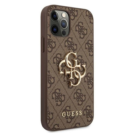 Guess 4G Big Metal Logo - pouzdro pro iPhone 12 / iPhone 12 Pro (hnědé)