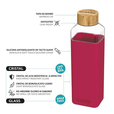 Quokka Storm - Glass water bottle 700 ml (Maroon)