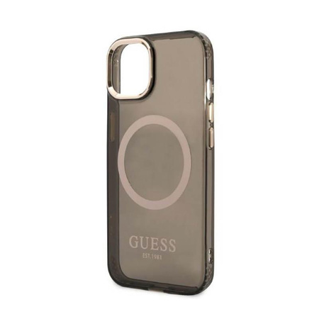 Guess Gold Outline Průsvitné pouzdro MagSafe - iPhone 13 (černé)