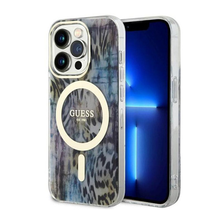 Guess Leopard MagSafe - iPhone 14 Pro Case (Bleu)