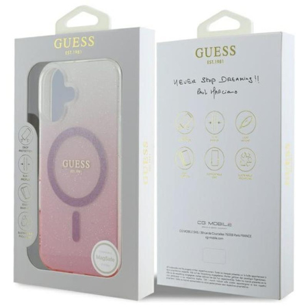 Guess IML Glitter Gradient MagSafe - Case for iPhone 16 Plus (Pink)