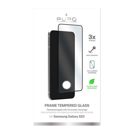 PURO Frame Tempered Glass - Tvrzené ochranné sklo pro Samsung Galaxy S23 (černý rámeček)