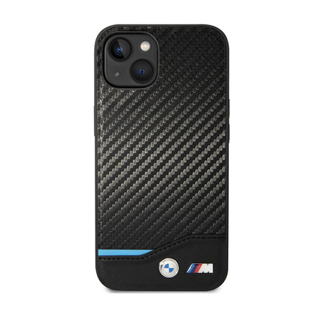 BMW Leather Carbon Blue Line - Coque pour iPhone 13 (Noir)