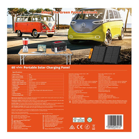 Wonder Ws60 - Solární panel / solární nabíječka 60W s výstupem USB-C PD 30W a USB-A QC 18W (černá)