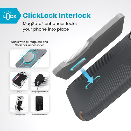 Speck Presidio2 Grip ClickLock & MagSafe - Pouzdro iPhone 16 Pro (Charcoal Grey / Cool Bronze / White)
