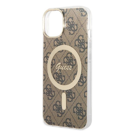 Guess Bundle Pack MagSafe 4G - MagSafe iPhone 14 Tasche + Ladegerät Set (braun/gold)