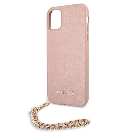 Guess Saffiano Chain - pouzdro pro iPhone 11 (růžové)