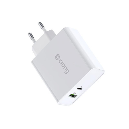 Crong kétportos utazási töltő - USB-A + USB-C Power Delivery 45W hálózati töltő (fehér)