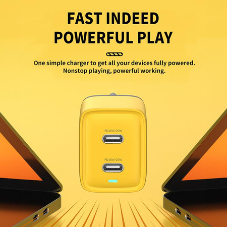 WEKOME WP-U128 - 2x USB-C Super Fast Charge GaN 40W Netzladegerät (Gelb)