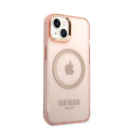 Guess Gold Outline Translucent MagSafe - Case for iPhone 14 Plus (Pink)