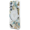 Guess Glitter Flowers Triangle Buttons MagSafe - étui pour Samsung Galaxy S25 (blanc)