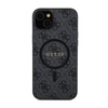 Guess 4G Collection Cuir Logo Métal MagSafe - Étui iPhone 15 / 14 / 13 (noir)