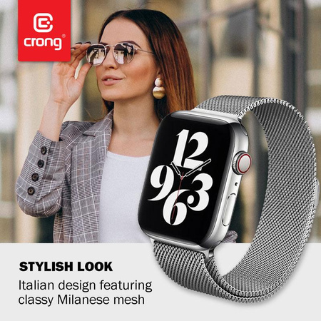 Crong Milano Steel - Bracelet en acier inoxydable pour Apple Watch 38/40/41/42 mm (argent)