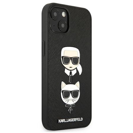 Karl Lagerfeld Saffiano Karl & Choupette Embossed Heads - Étui pour iPhone 13 (noir)
