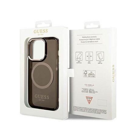 Guess Gold Outline Translucent MagSafe - Etui iPhone 14 Pro Max (czarny)