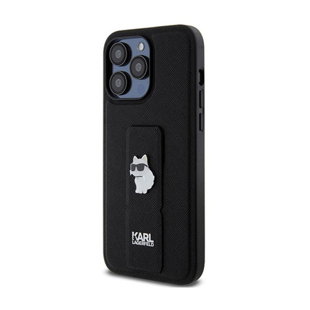 Karl Lagerfeld Gripstand Saffiano Choupette Pins - iPhone 13 Pro Tasche (schwarz)