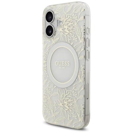 Guess IML Flowers Electro Pearl Strap MagSafe - Hülle iPhone 17 (weiß)
