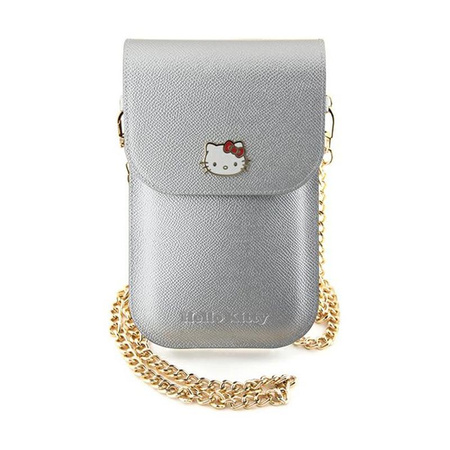 Hello Kitty Leather Metal Logo Chain - Phone Bag (Silver)