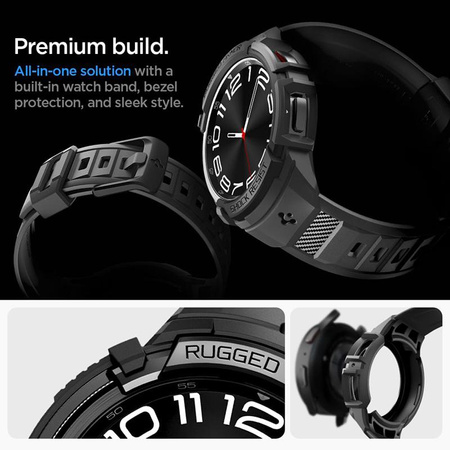 Spigen Rugged Armor Pro - Strap + Case for Samsung Galaxy Watch 6 Classic 43 mm (Black)