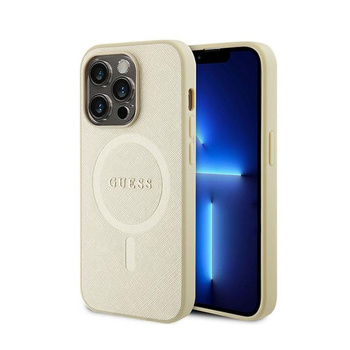 Guess Saffiano MagSafe - Coque iPhone 15 Pro Max (Or)