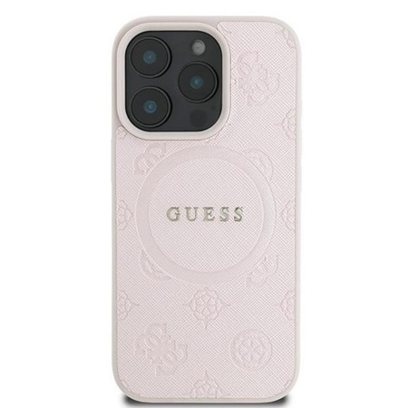 Guess Saffiano Peony Classic Logo MagSafe - Hülle iPhone 16 Pro (rosa)