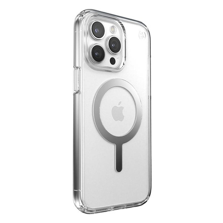 Speck Presidio Perfect-Clear MagSafe - iPhone 15 Pro Max Case (Clear / Chrome Finish / Serene Silver)