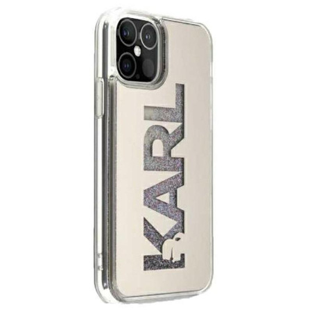 Karl Lagerfeld Logo Karl Liquid Glitter Multi Mirror - pouzdro pro iPhone 12 Pro Max (stříbrné)