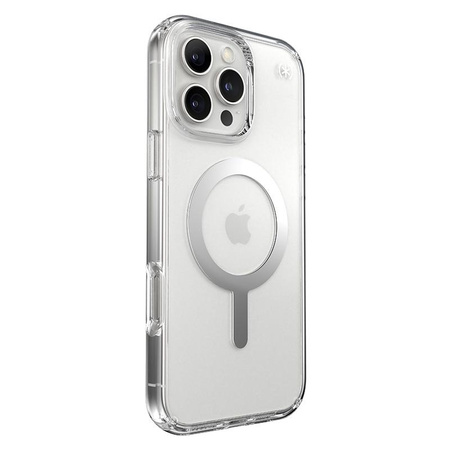 Speck Presidio Perfect-Clear MagSafe - iPhone 16 Pro Max Case (Clair / Finition chromée / Argent Serein)