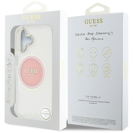 Guess IML Metal Coloured Circle Classic Logo MagSafe - étui pour iPhone 16 (rose)