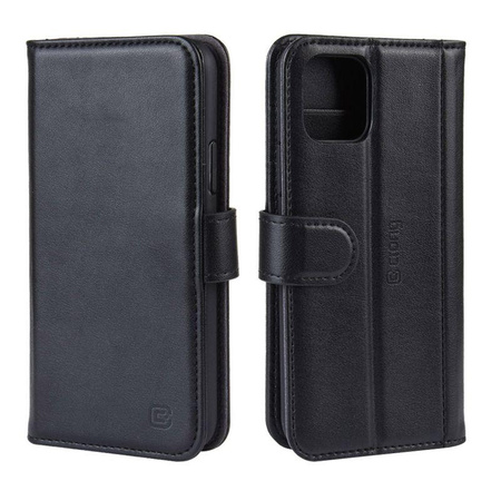 Crong Premium Booklet Wallet - Leather iPhone 11 Pro Max case with pockets + stand function (black)