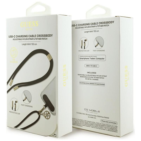 Guess Crossbody Strap 4G Charm - Universeller Handygurt / USB-C auf USB-C Kabel 1,5m (Schwarz)