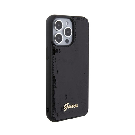 Guess Sequin Script Metal - Coque iPhone 15 Pro Max (noir)
