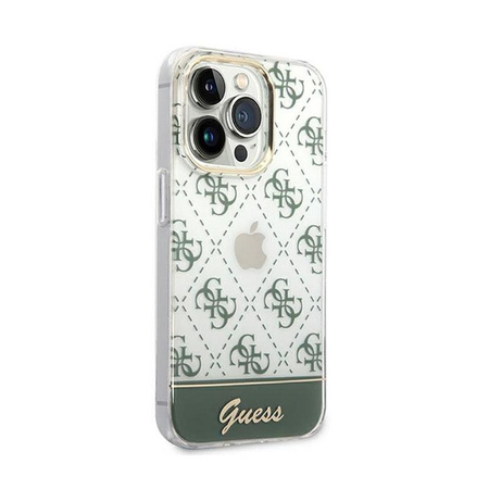 Guess 4G Stripe Script Logo Galvanizált minta - iPhone 14 Pro Max tok (khaki)