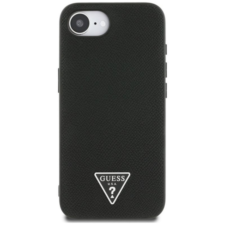 Guess Triangle Grainé MagSafe - étui pour iPhone 16e (noir)
